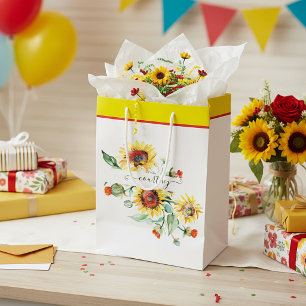 Sacola Para Presentes Média Girassóis aquarela personalizados