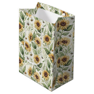 Sacola Para Presentes Média Girassóis e Abelhas Florais