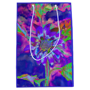 Sacola Para Presentes Média girassol azul-abstrato retro funky