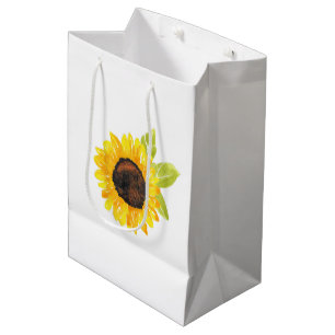 Sacola Para Presentes Média Girassol pintado mão da aguarela