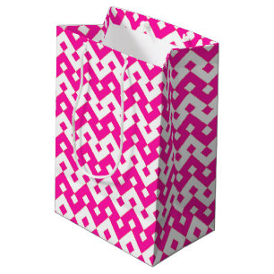 Sacola Para Presentes Média Girlie Candy Pink, White Zigzags Saco Médio de Pre
