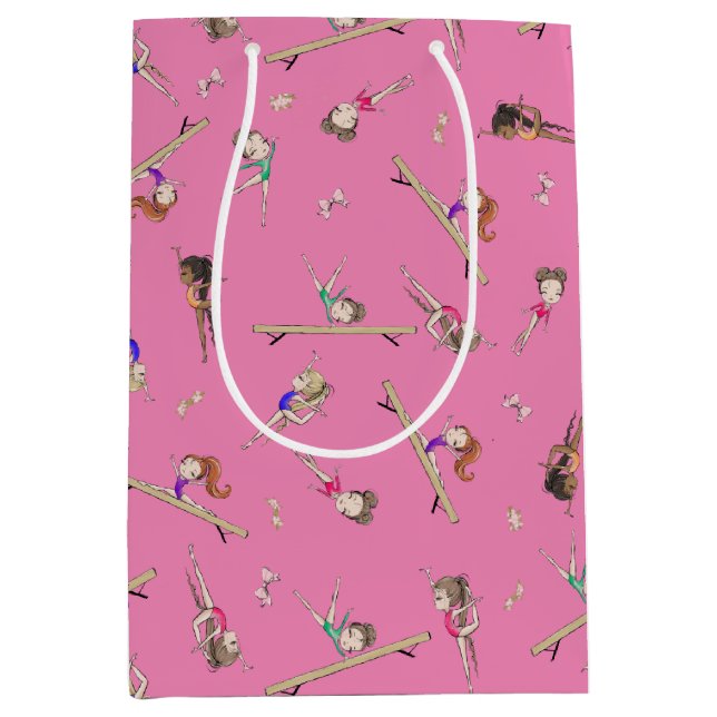 Sacola Para Presentes Média Girls Gymnastics Aniversário Gift (Frente)