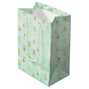 Sacola Para Presentes Média Girls Mint Glam Dourado Abacaxis Tropical
