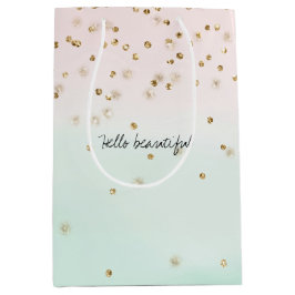 Sacola Para Presentes Média Girly Glam Blush Pink Mint Dourado Sparkle Confett