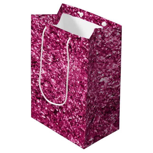 Sacola Para Presentes Média Girly Glam Fuchsia Rosa Glitter (Frente inclinada)