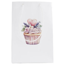 Sacola Para Presentes Média Girly Pink Purple Heart Floral Cupcake Birthday