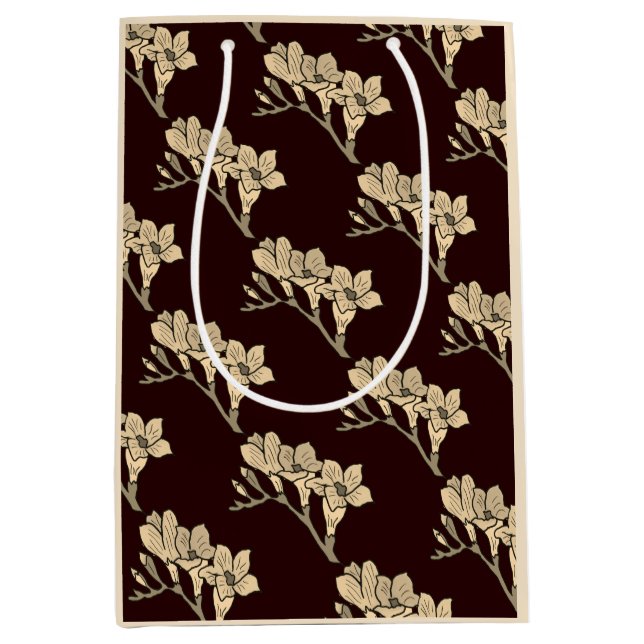 Sacola Para Presentes Média Gladioli asiático elegante floral castanho floral (Frente)