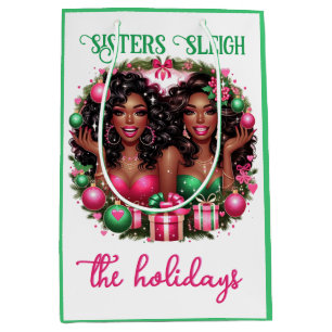 Sacola Para Presentes Média Glam African American Christmas Pink/Green