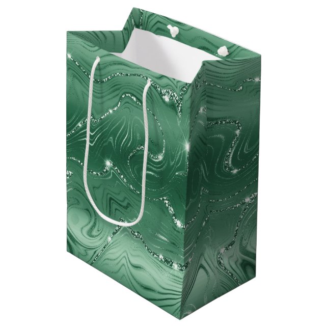 Sacola Para Presentes Média Glam Green Glittery Glitz (Frente inclinada)