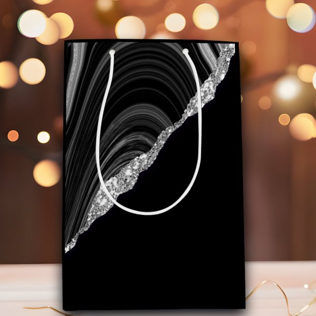 Sacola Para Presentes Média Glam Silver Glitor Preto Festivo (Criador carregado)