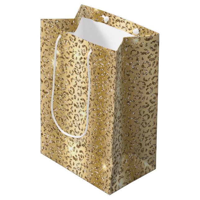 Sacola Para Presentes Média Glam Yellow Dourado Glitter Leopardo (Frente inclinada)
