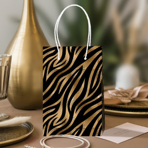 Sacola Para Presentes Média Glam Zebra Stripes Padrão Dourado ID1151