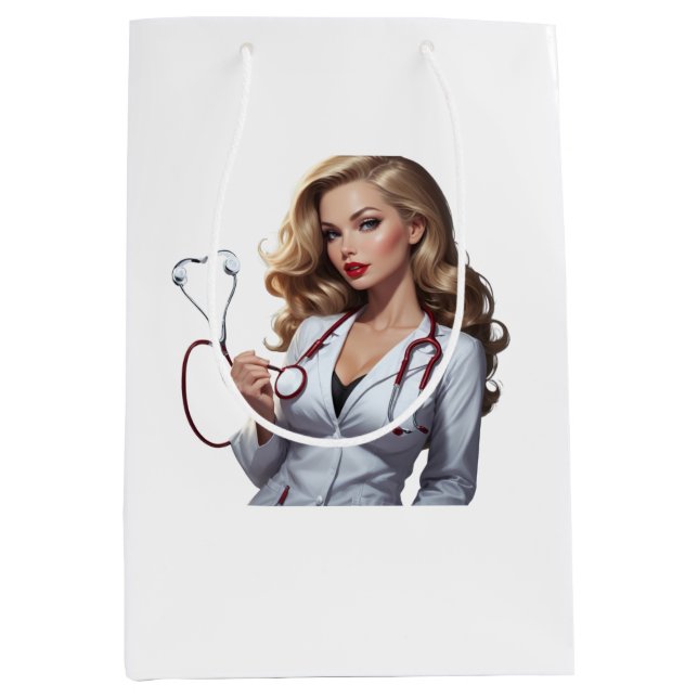Sacola Para Presentes Média Glamorous Doctor with Heart Stethoscope – Elegant  (Frente)