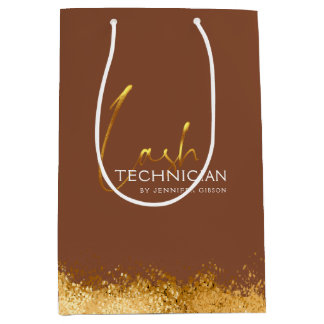 Sacola Para Presentes Média Glamorous Gold & Brown Lash Tech 