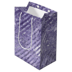 Sacola Para Presentes Média Glamour Feminino Listras de Purpurina Roxa Anivers