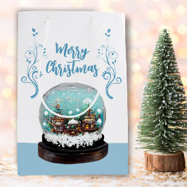 Sacola Para Presentes Média Glass Snowball Winter Village Blue Merry Christmas