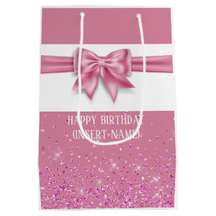 Sacola Para Presentes Média Glitter brilhante de arco rosa grande e elegante
