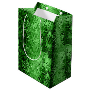 Sacola Para Presentes Média Glitter De Disco Verde E Gatilhas