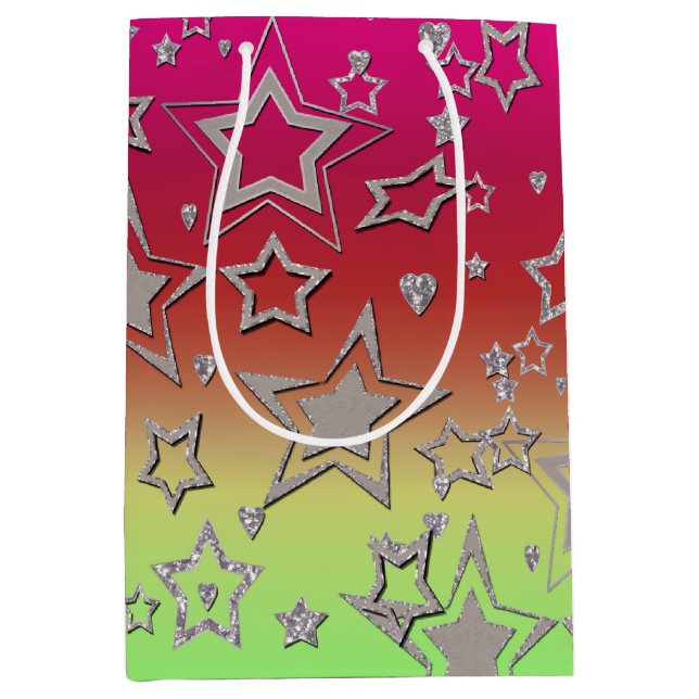 Sacola Para Presentes Média Glitter de gradiente natalício brilhando estrelas  (Frente)