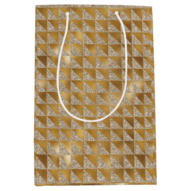 Sacola Para Presentes Média Glitter de prata Dourada elegante e luxuosa (Frente)