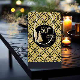 Sacola Para Presentes Média Glitter do 50º aniversário do casamento do Casal D