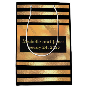 Sacola Para Presentes Média Glitter Dourado Chic com metal escovado Monograma