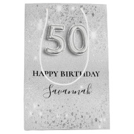 Sacola Para Presentes Média Glitter prata de 50 anos