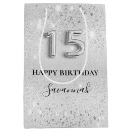 Sacola Para Presentes Média Glitter prateado de quinceanera brilha glamorosame