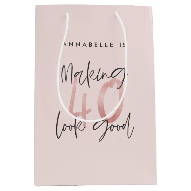 Sacola Para Presentes Média Glitter rosa feminino moderno e elegante aniversár (Frente)