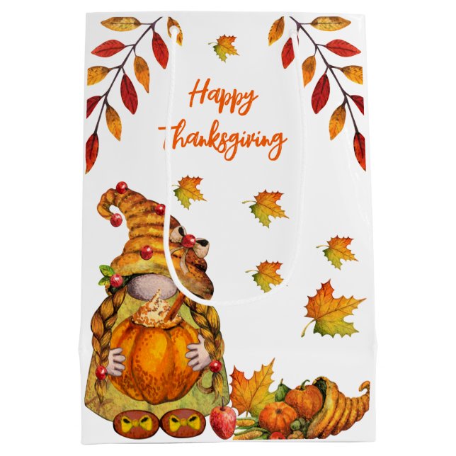 Sacola Para Presentes Média Gnome com abóbora (Verso)