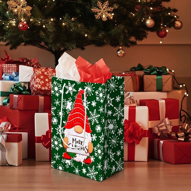 Sacola Para Presentes Média Gnomo de Natal (Criador carregado)