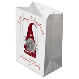Sacola Para Presentes Média Gnomo Divertido de Natal Personalizado Rústico