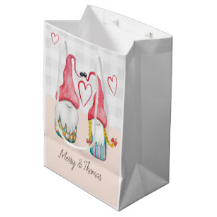 Sacola Para Presentes Média Gnomo Rosa De Natal Com Aquarela