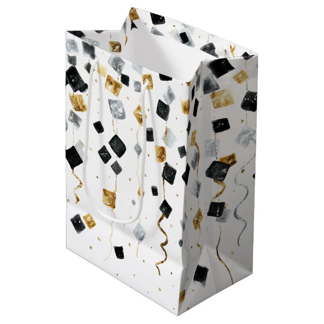 Sacola Para Presentes Média Gold Black Glam Confetti Christmas (Frente inclinada)