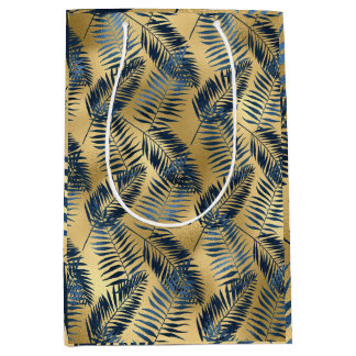 Sacola Para Presentes Média Gold Blue Palm Leaf Wrapping Paper