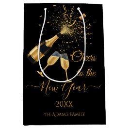 Sacola Para Presentes Média  Gold Champagne Cheers New Year