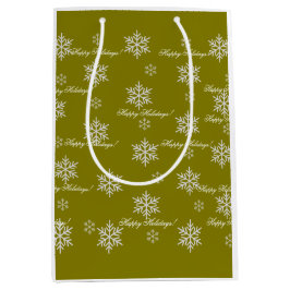 Sacola Para Presentes Média Gold Wrapping Paper Happy Holidays Snowflakes