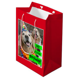 Sacola Para Presentes Média Golden retriever Yay seu seu aniversário