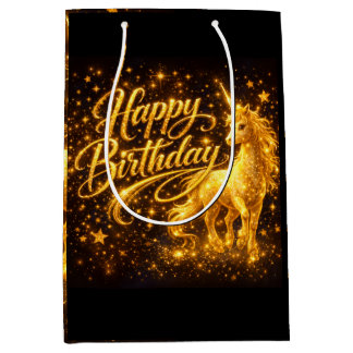 Sacola Para Presentes Média Golden Stardust Birthday — Fantasy Unicorn