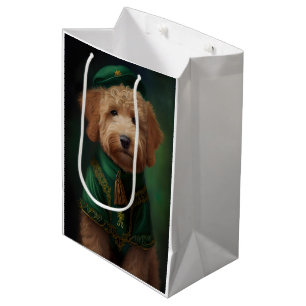 Sacola Para Presentes Média Goldendoodle Cachorro vestido de Dia de São Patríc