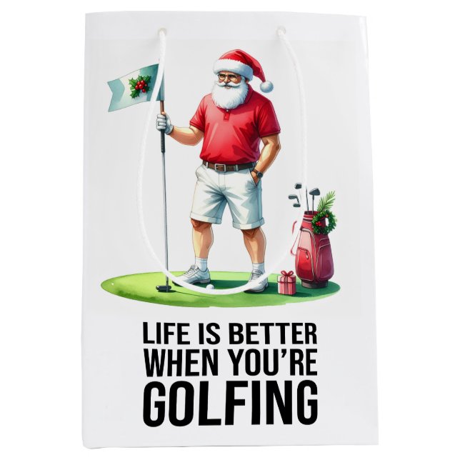 Sacola Para Presentes Média Golf Christmas themed with Santa Claus (Frente)