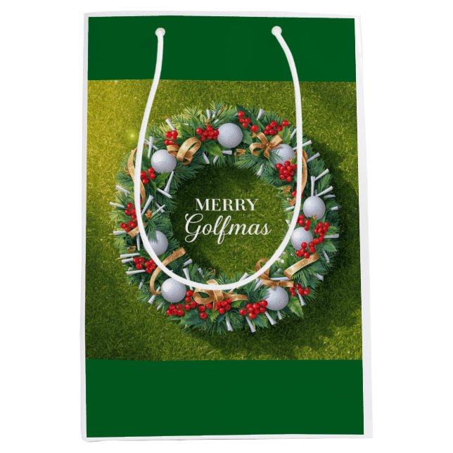 Sacola Para Presentes Média Golf Christmas themed with Wreath  (Frente)