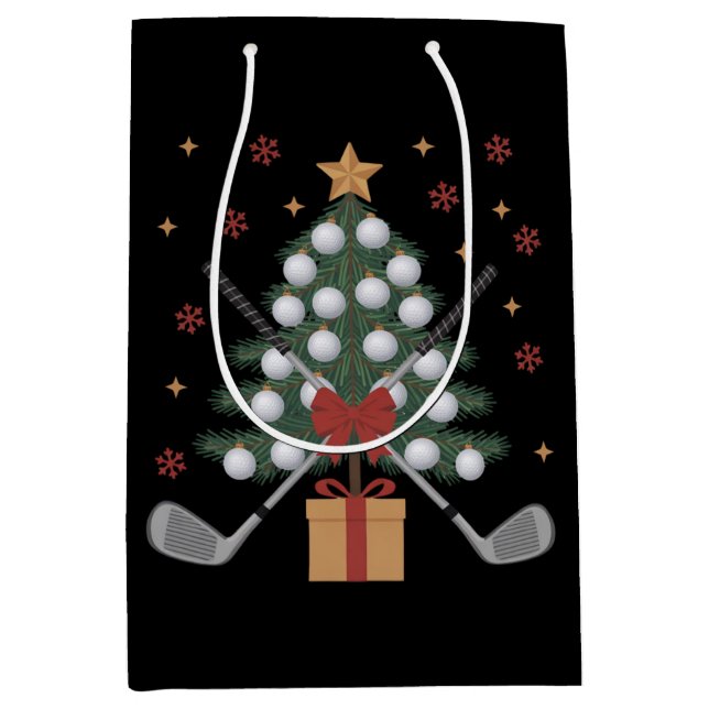 Sacola Para Presentes Média Golf Equipment Christmas Tree Christmas Golf (Frente)