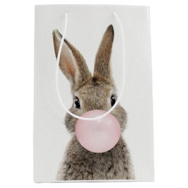 Sacola Para Presentes Média Goma de bolhas rosa soprada no coelho