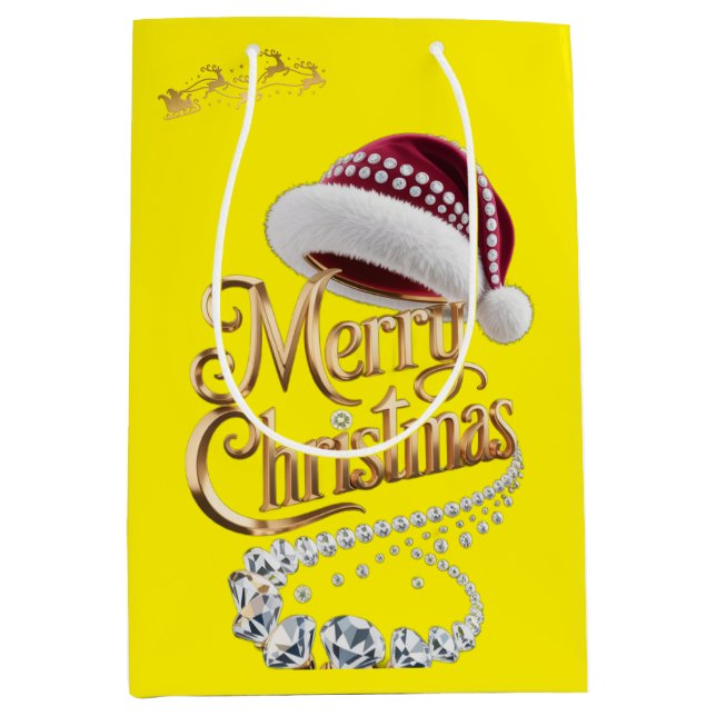 Sacola Para Presentes Média Gorro de Natal fofo (Frente)
