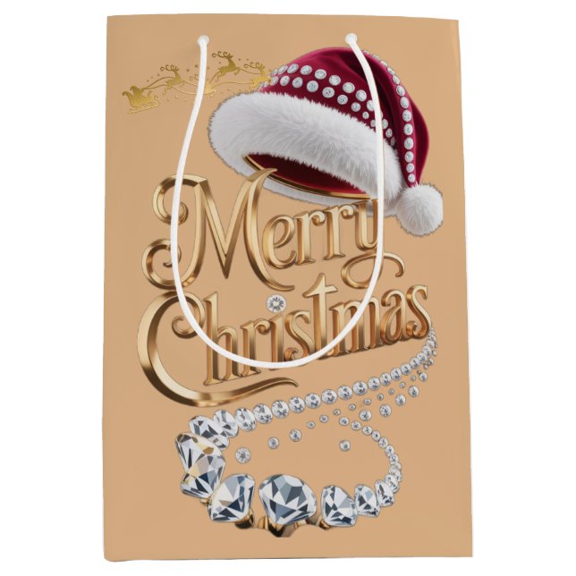 Sacola Para Presentes Média Gorro de Natal fofo (Frente)