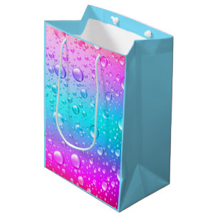 Sacola Para Presentes Média Gotas de Água Gradiente Azul-Quente e Rosa-Quente