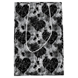 Sacola Para Presentes Média Gothic Love Spooky Spider Web com Corações