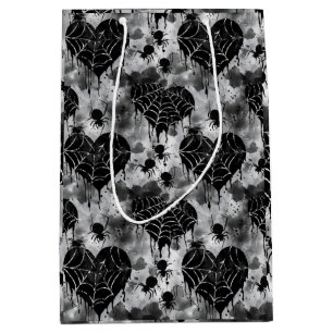 Sacola Para Presentes Média Gothic Love Spooky Spider Web com Corações
