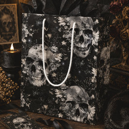 Sacola Para Presentes Média Gótico Crânios Botânicos & Flores Halloween